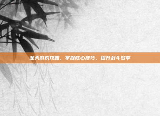 悲天游戏攻略，掌握核心技巧，提升战斗效率