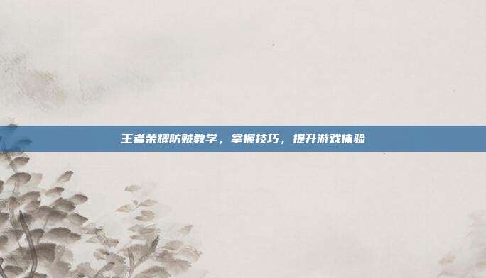 王者荣耀防贼教学，掌握技巧，提升游戏体验