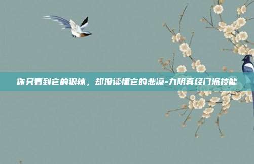 你只看到它的狠辣，却没读懂它的悲凉-九阴真经门派技能