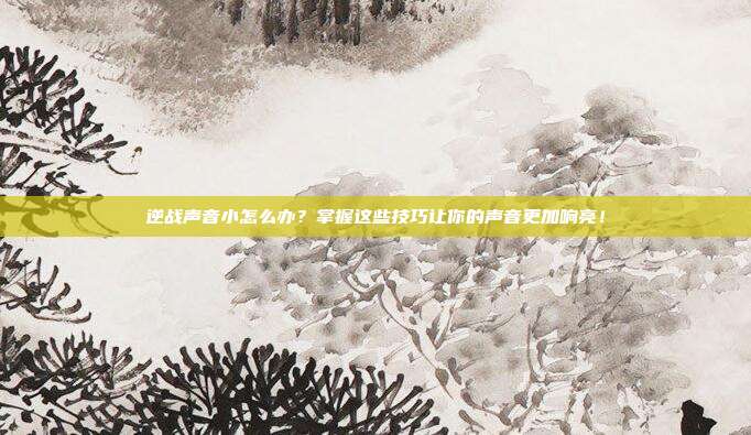 逆战声音小怎么办？掌握这些技巧让你的声音更加响亮！