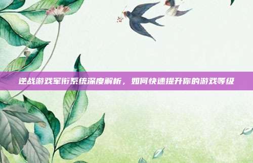 逆战游戏军衔系统深度解析，如何快速提升你的游戏等级