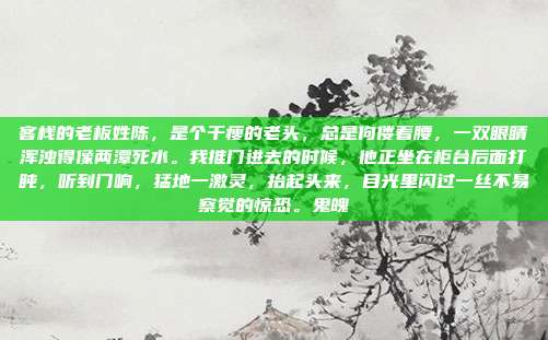 客栈的老板姓陈,是个干瘦的老头,总是佝偻着腰,一双眼睛浑浊得像两潭死水。我推门进去的时候,他正坐在柜台后面打盹,听到门响,猛地一激灵,抬起头来,目光里闪过一丝不易察觉的惊恐。鬼魄