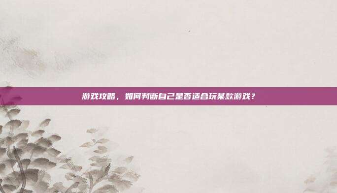 游戏攻略,如何判断自己是否适合玩某款游戏?