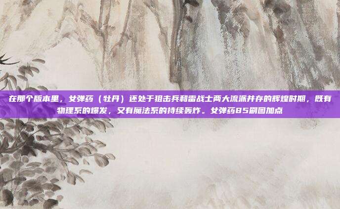 在那个版本里,女弹药(牡丹)还处于狙击兵和雷战士两大流派并存的辉煌时期,既有物理系的爆发,又有魔法系的持续轰炸。女弹药85刷图加点