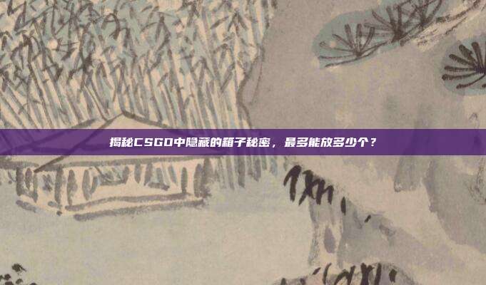 揭秘CSGO中隐藏的箱子秘密，最多能放多少个？