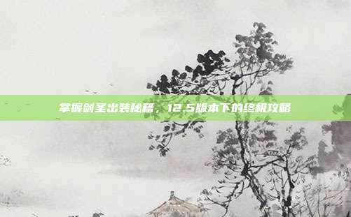 掌握剑圣出装秘籍，12.5版本下的终极攻略