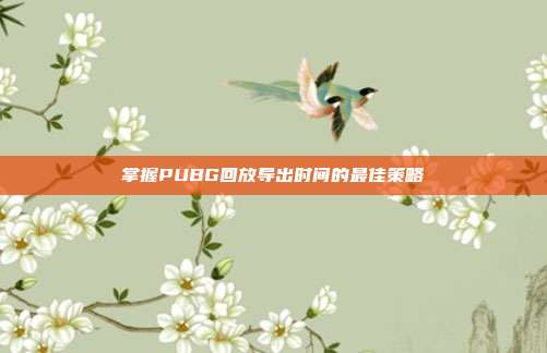 掌握PUBG回放导出时间的最佳策略