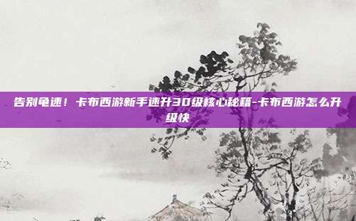 告别龟速!卡布西游新手速升30级核心秘籍-卡布西游怎么升级快