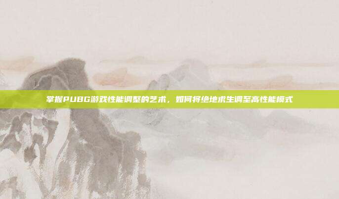 掌握PUBG游戏性能调整的艺术,如何将绝地求生调至高性能模式