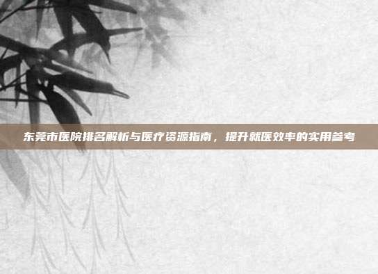 东莞市医院排名解析与医疗资源指南，提升就医效率的实用参考