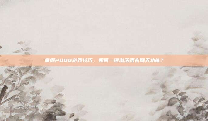 掌握PUBG游戏技巧，如何一键激活语音聊天功能？