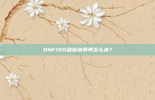 DNF100级版本异界怎么进？