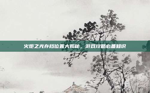 火炬之光存档位置大揭秘，游戏攻略必备知识