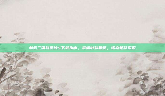 单机三国群英传5下载指南，掌握游戏精髓，畅享策略乐趣