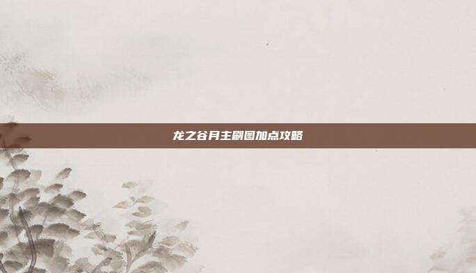龙之谷月主刷图加点攻略