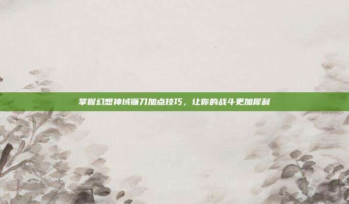 掌握幻想神域镰刀加点技巧，让你的战斗更加犀利