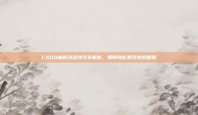 CSGO临时改名技巧全解析，如何轻松更改游戏昵称