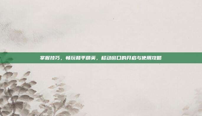 掌握技巧，畅玩和平精英，移动窗口的开启与使用攻略
