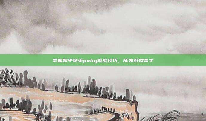 掌握和平精英pubg挑战技巧,成为游戏高手