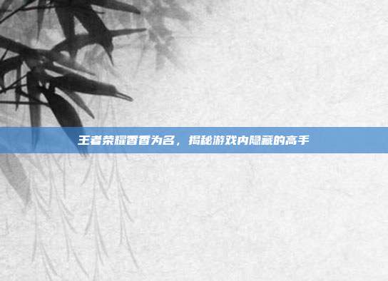 王者荣耀香香为名，揭秘游戏内隐藏的高手