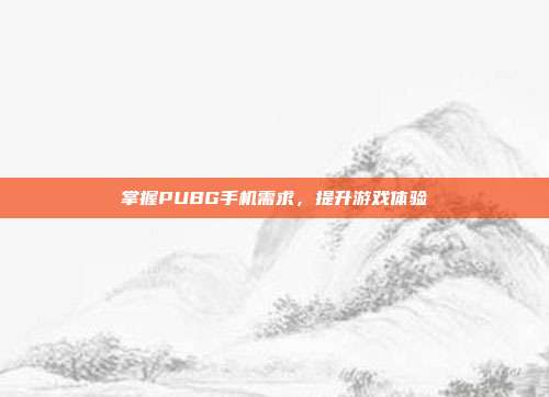 掌握PUBG手机需求，提升游戏体验