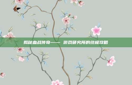 揭秘血战传奇—— 游戏研究所的终极攻略