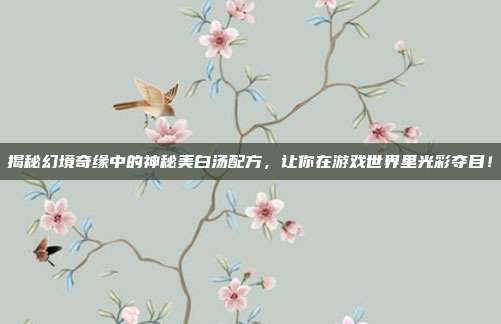 揭秘幻境奇缘中的神秘美白汤配方,让你在游戏世界里光彩夺目!