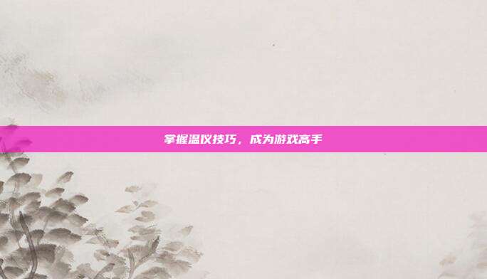 掌握温仪技巧，成为游戏高手