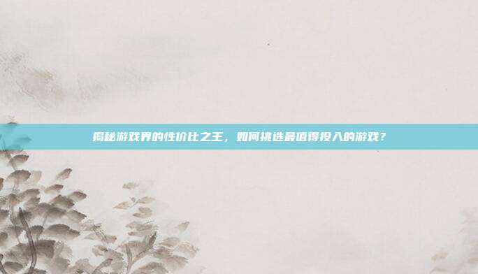 揭秘游戏界的性价比之王，如何挑选最值得投入的游戏？