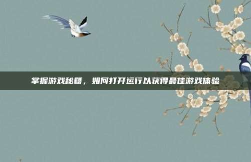 掌握游戏秘籍，如何打开运行以获得最佳游戏体验